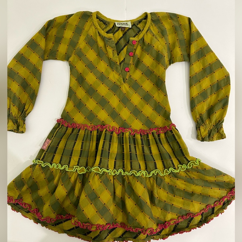 Sophie Catalou | Plaid Green Ruffle Dress Girls Sz 6